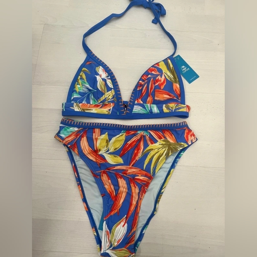 Blue Tropical Floral Two-Piece Swimsuit